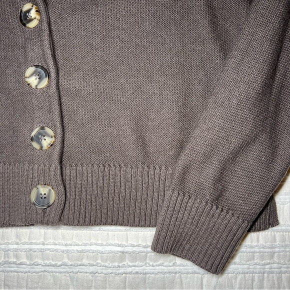 Quince Chocolate Heather Brown Cotton Cropped Cardigan Sweater - Picture 4 of 4